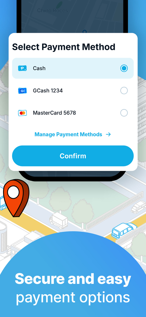 Angkas: Cheap Moto Taxi Rides - Interfaz de la aplicación Angkas que muestra métodos de pago seguros que incluyen efectivo, GCash y MasterCard