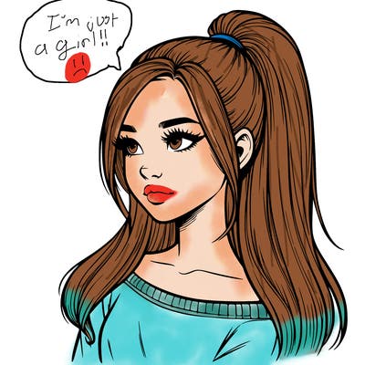 realistic girl with a high ponytail