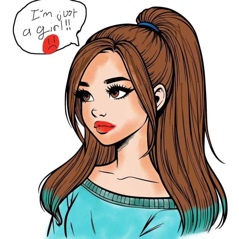 realistic girl with a high ponytail