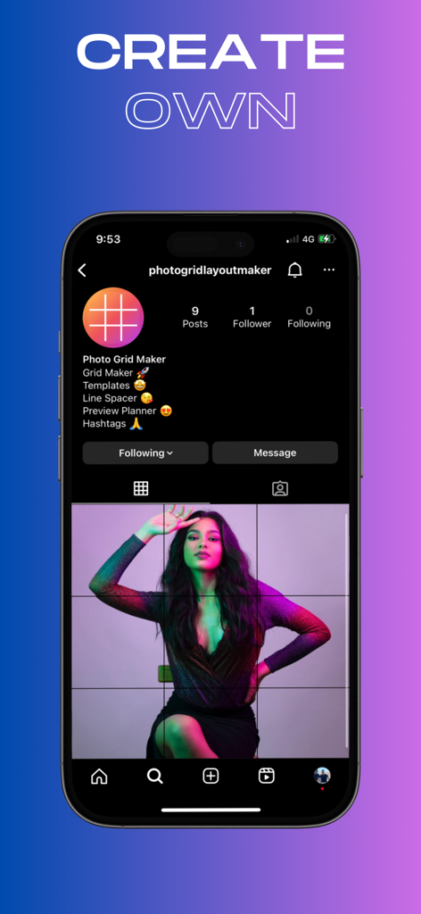 A smartphone screen displaying a photo grid layout on a social media profile