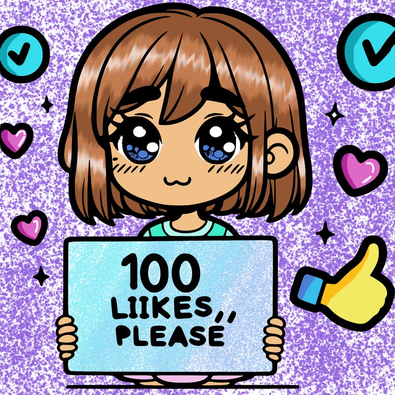 a girl with a sign saying 100 likes, please