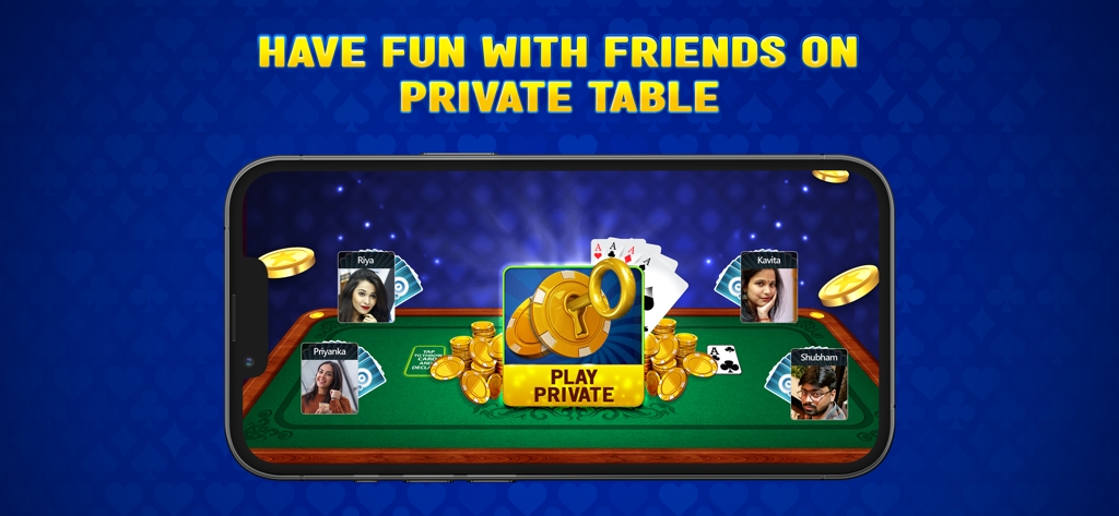 Octro Indian Rummy - Octro Indian Rummy private table gameplay feature on a mobile phone