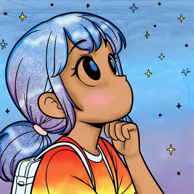 as girl staring up at space