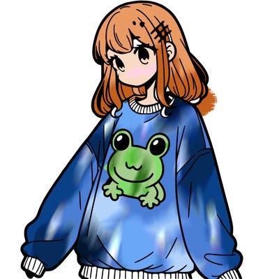 girl wearing frogging sweatshirt