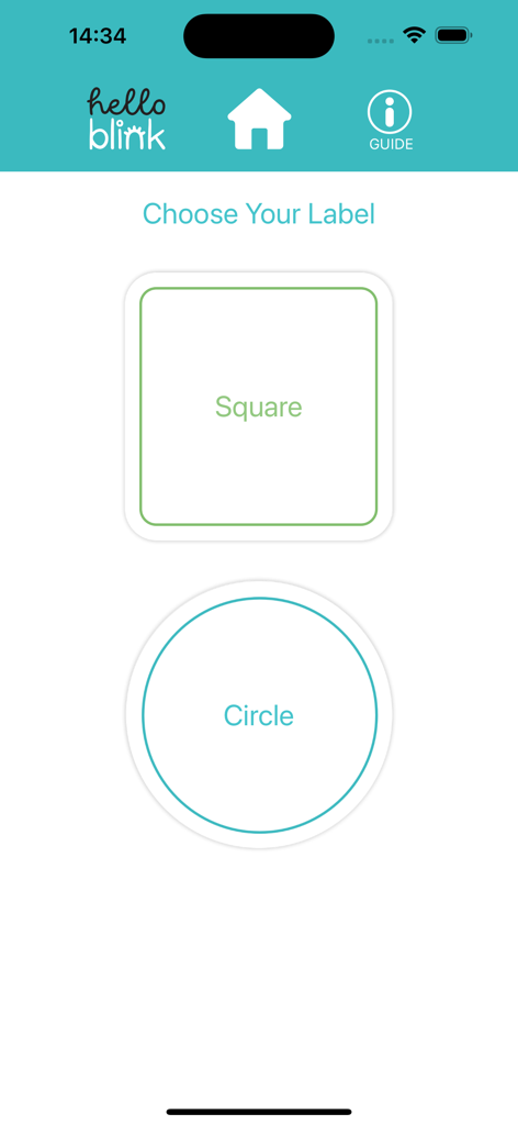 HelloBlink - Selection screen in HelloBlink app showing square and circle sticker label options