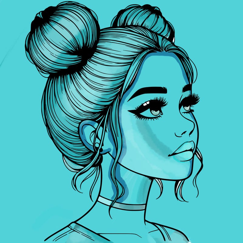 realistic girl with buns on the top of her head