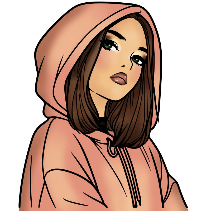 a realistic girl in a hoodie