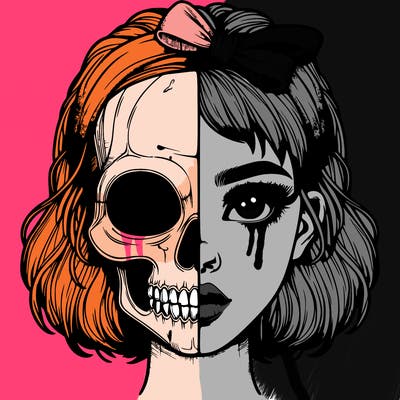 realistic girl with half skull mask