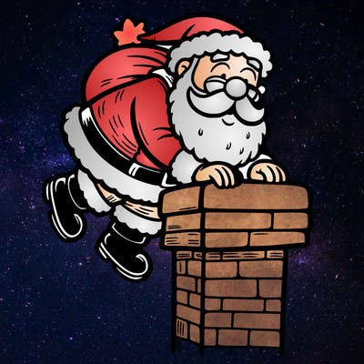 santa climbing down a chimney