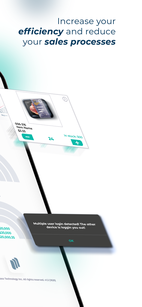 Mobile interface of Listaso Sales showing product catalog and inventory management features