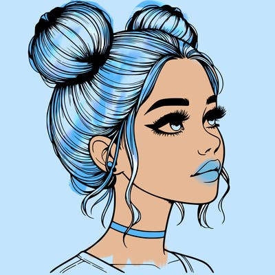 realistic girl with buns on the top of her head