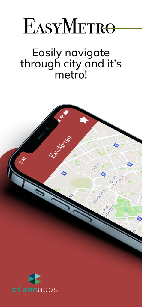 EasyMetro Italy - EasyMetro Italy mobile app showing a city map and metro navigation on an iPhone