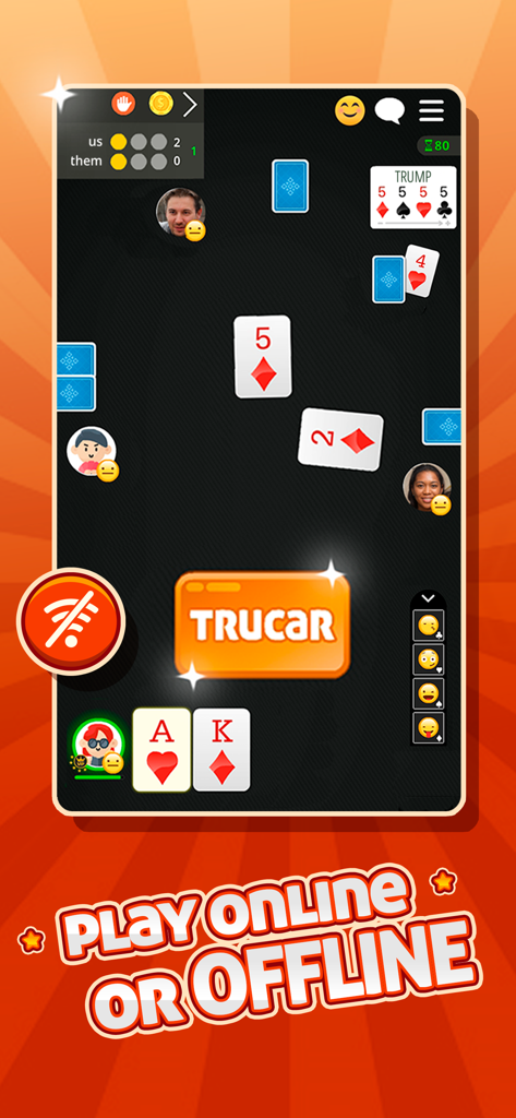 TRUCO GameVelvet - Card Game - Gameplay mobile do Truco GameVelvet destacando recursos de jogo online e offline