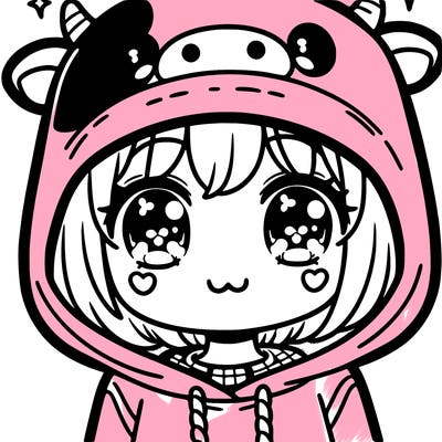kawaii girl with cow hoodie