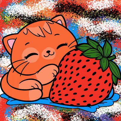 cat and strawbery