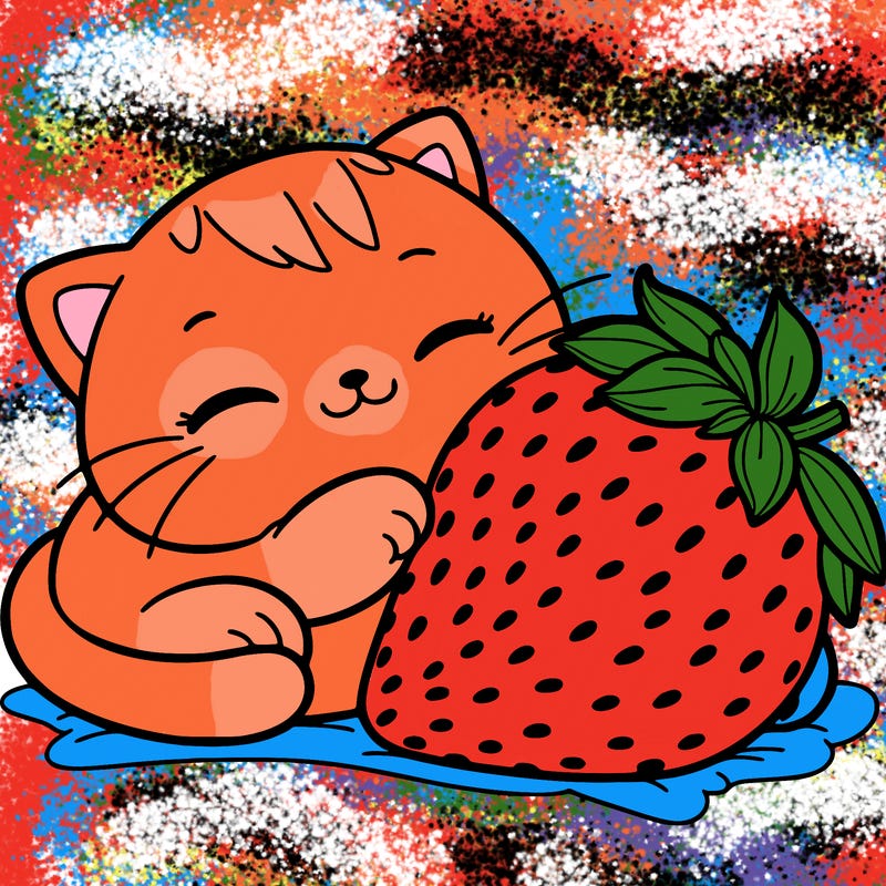 cat and strawbery