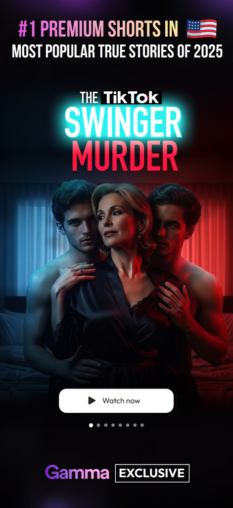 Pantalla promocional para la aplicación GammaTime con la historia de true crime TikTok Swinger Murder
