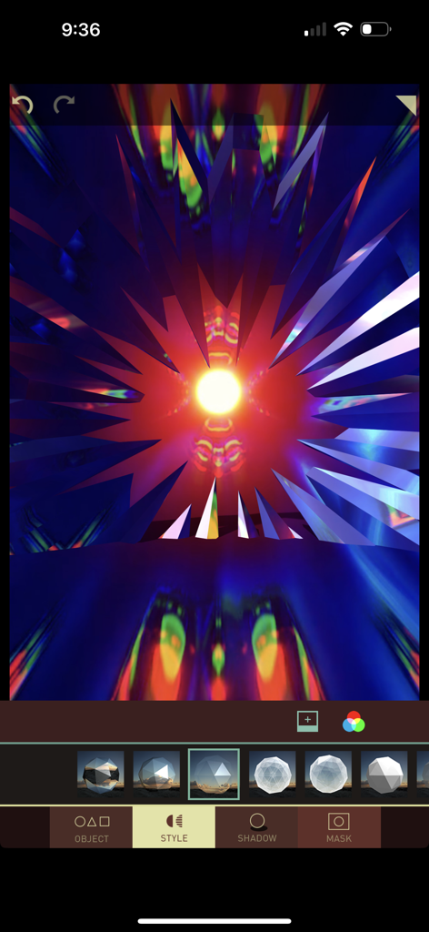 Editing a colorful abstract geometric 3D artwork in the Matter app