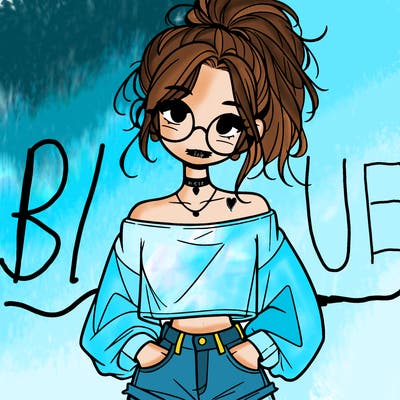 girl with a messy ponytail glasses a baggy crop top and jean shorts