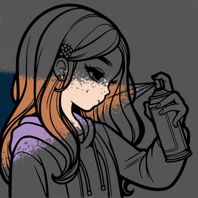 a realistic girl spray painting