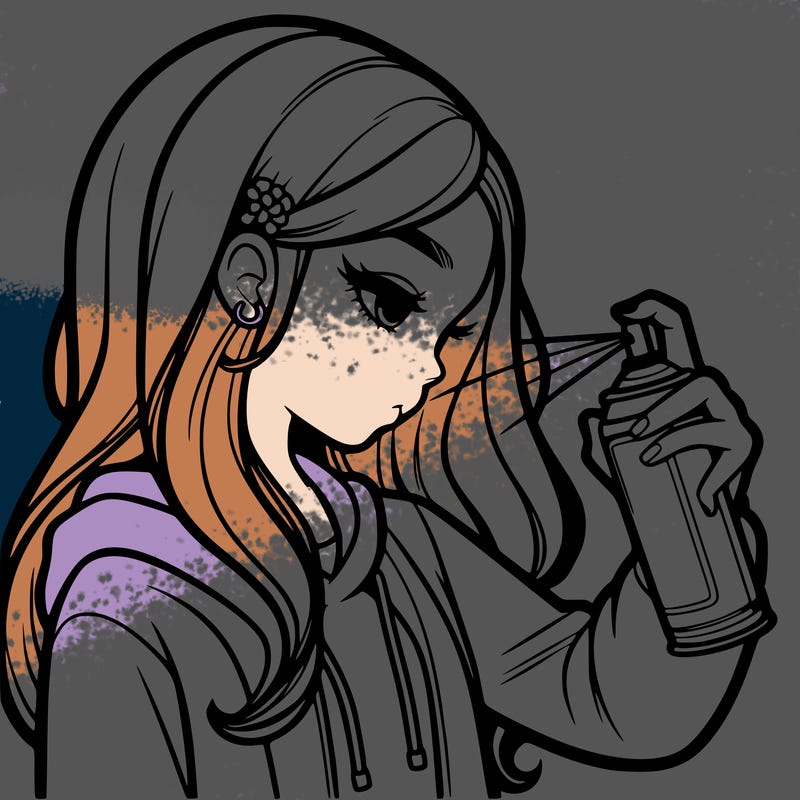 a realistic girl spray painting