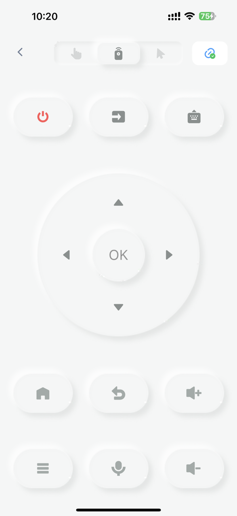 GAIAShare mobile app remote control interface with directional pad and smart TV functional buttons