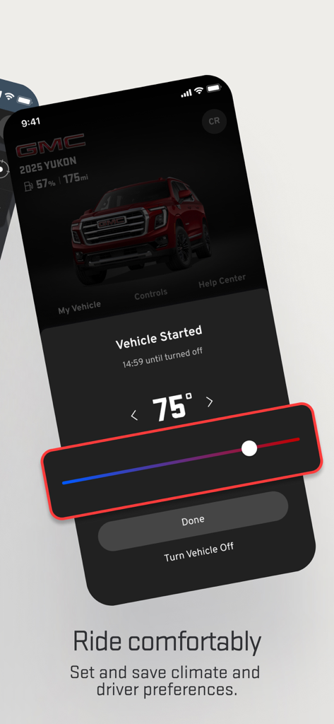 myGMC - myGMC app remote climate control interface for a 2025 Yukon