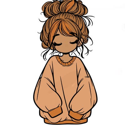 girl with baggy sweatshirt and messy bun