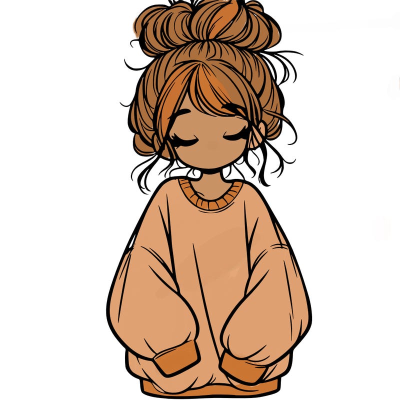 girl with baggy sweatshirt and messy bun