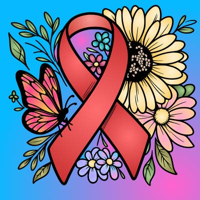 cancer awareness symbol with flowers and butterflies