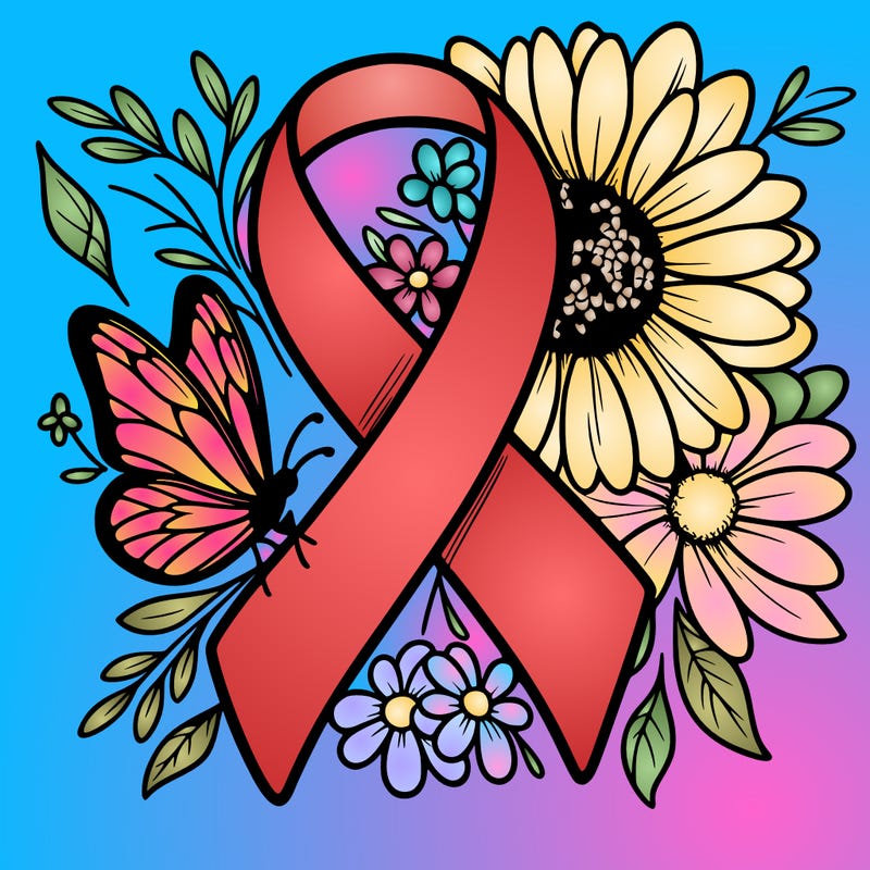 cancer awareness symbol with flowers and butterflies