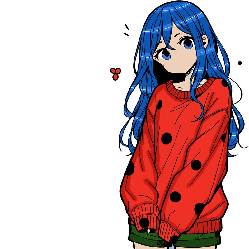 manga teen girl  in a sweater and baggy pants