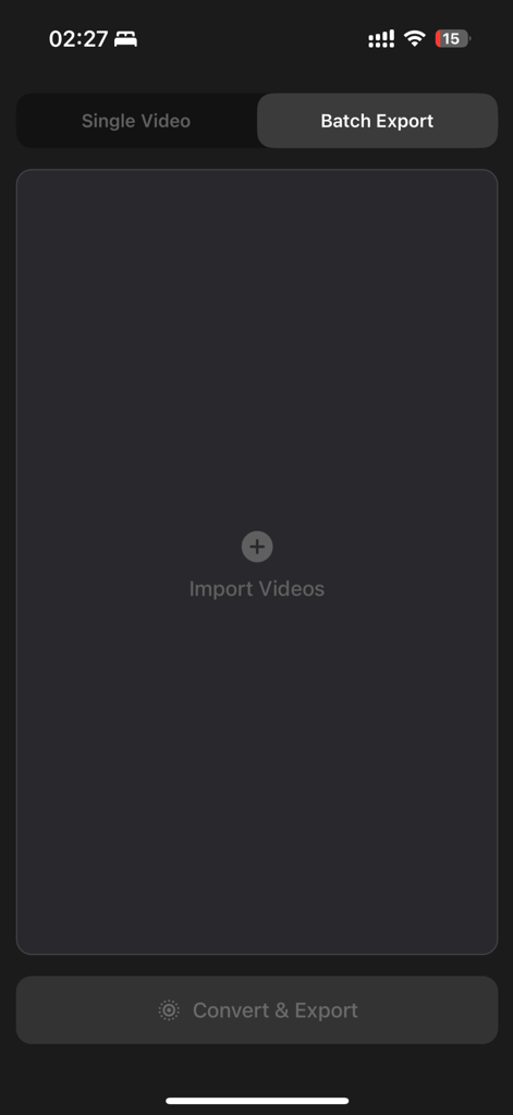 LiveCut: Video to Live Photos - LiveCutアプリのバッチエクスポートインターフェース。ライブフォトへの変換のために複数のビデオをインポートするオプションが表示されています。