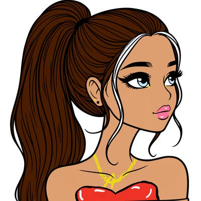 a beautiful and realistic girl with a high pony tail