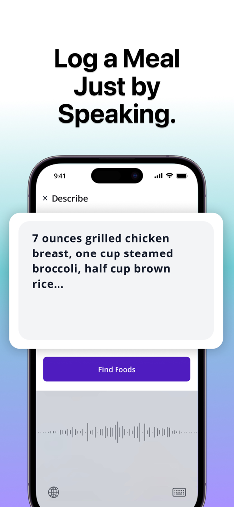 Smartphone showing the SNAQ app voice meal logging feature