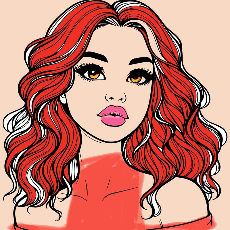 realistic girl with wavy hair and lips