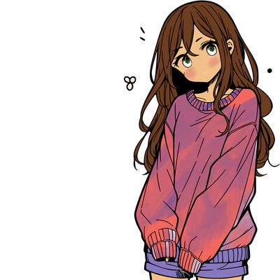 manga teen girl  in a sweater and baggy pants