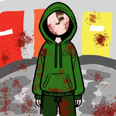 faceless girl in a tracksuit with a hood on and no hair