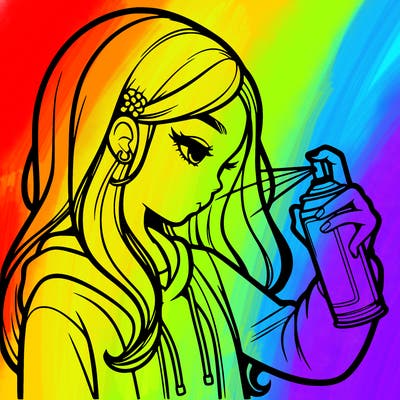a realistic girl spray painting