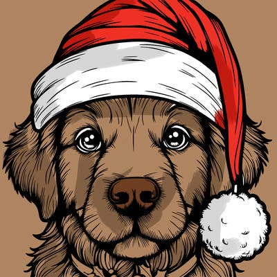 realistic dog with a christmas hat