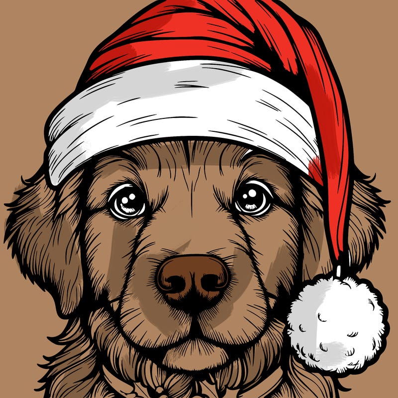 realistic dog with a christmas hat