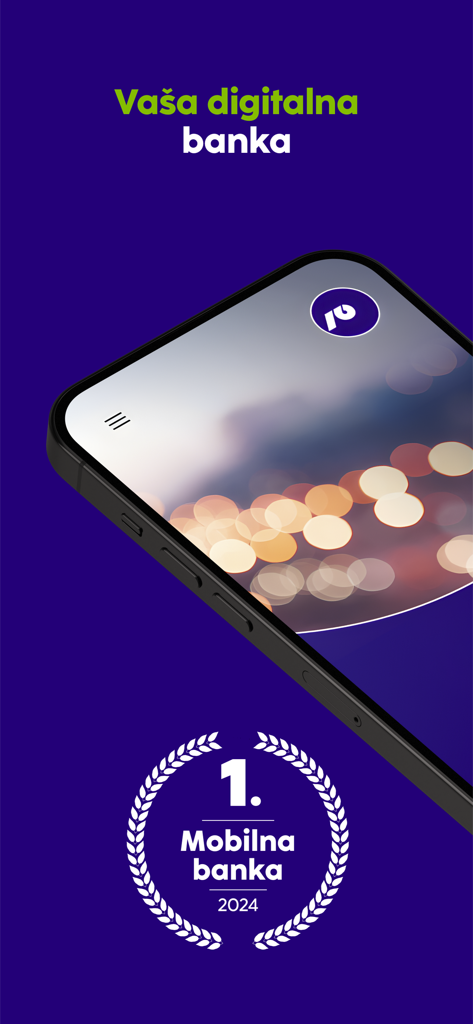 NLB Klik Slovenija - Smartphone screen showing NLB Klik mobile banking app with a badge for number one mobile bank in 2024