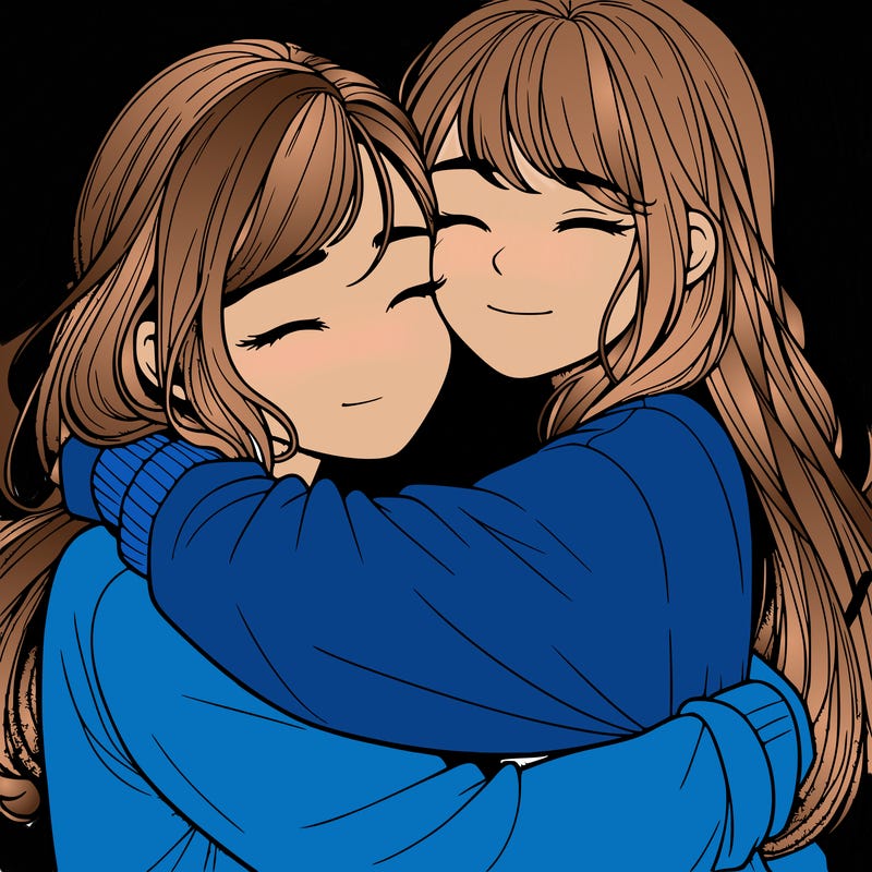 realistic two girls hugging