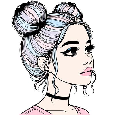 realistic girl with buns on the top of her head