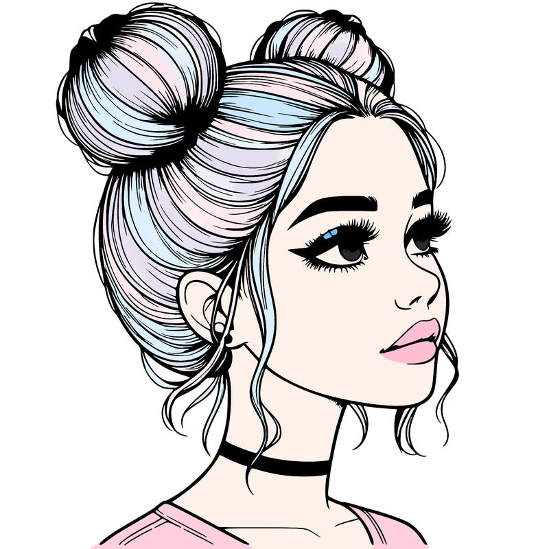 realistic girl with buns on the top of her head