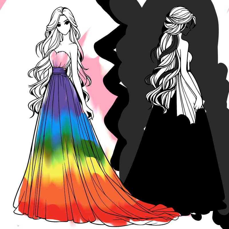 realistic woman with long flowing dress