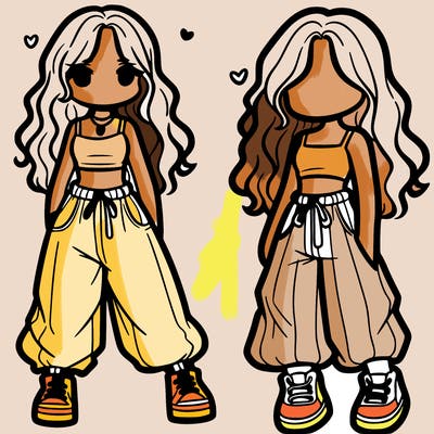 girl in baggy pants crop top and long hair