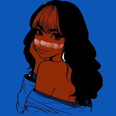 realistic girl with bangs looking over her shoulder