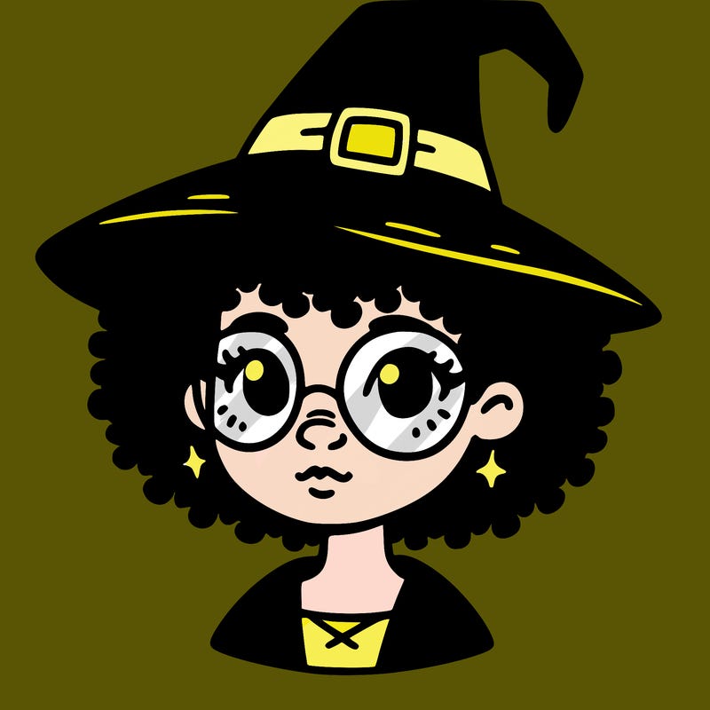 a black person who is a witch and has glasses