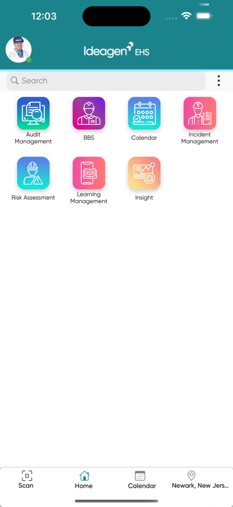 Ideagen EHS - Ideagen EHS mobile app home screen showing safety audit and incident management icons